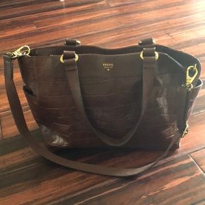 Brown Fossil crocodile leather satchel purse